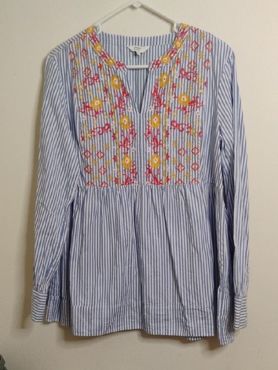 crown & ivy Tops - crown & ivy Blue and Yellow Embroidered Striped Tunic Large